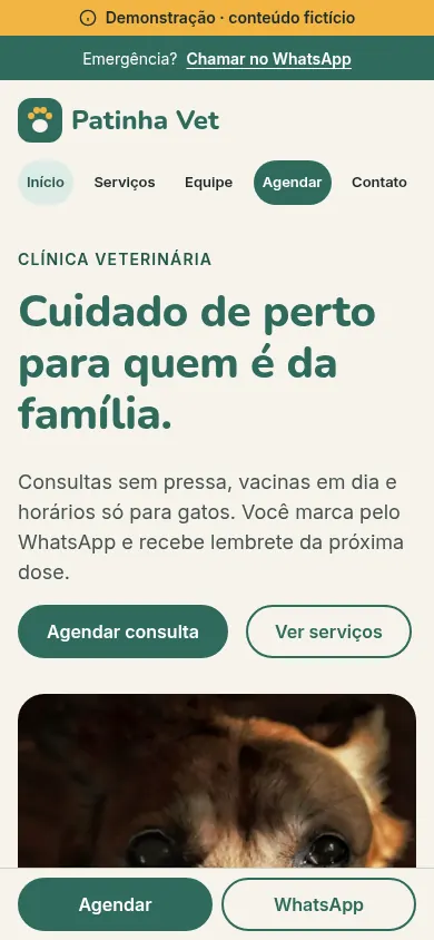 Layout Patinha Vet no celular